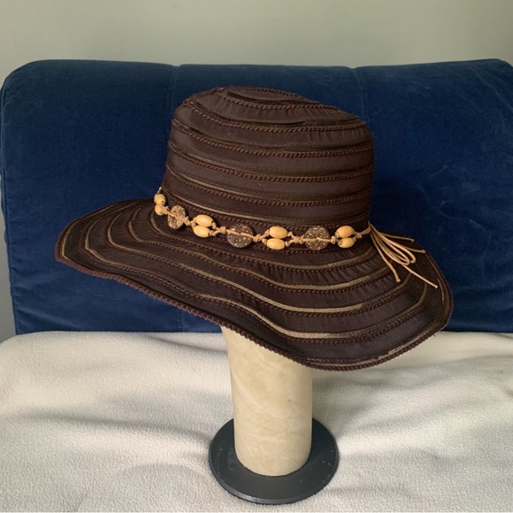 Women’s SCALA Brown Sun Beach Garden Cowboy / Regular Style Hat Shells Bow EXC - Picture 12 of 16